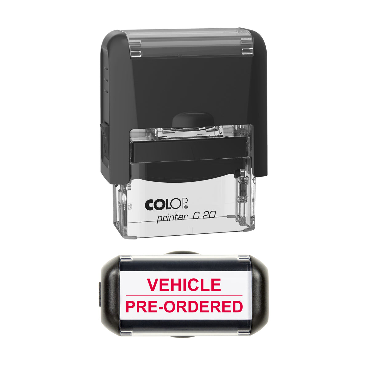 Vehicle Pre Ordered Stamp, COLOP C20, 37 x 12mm, red ink