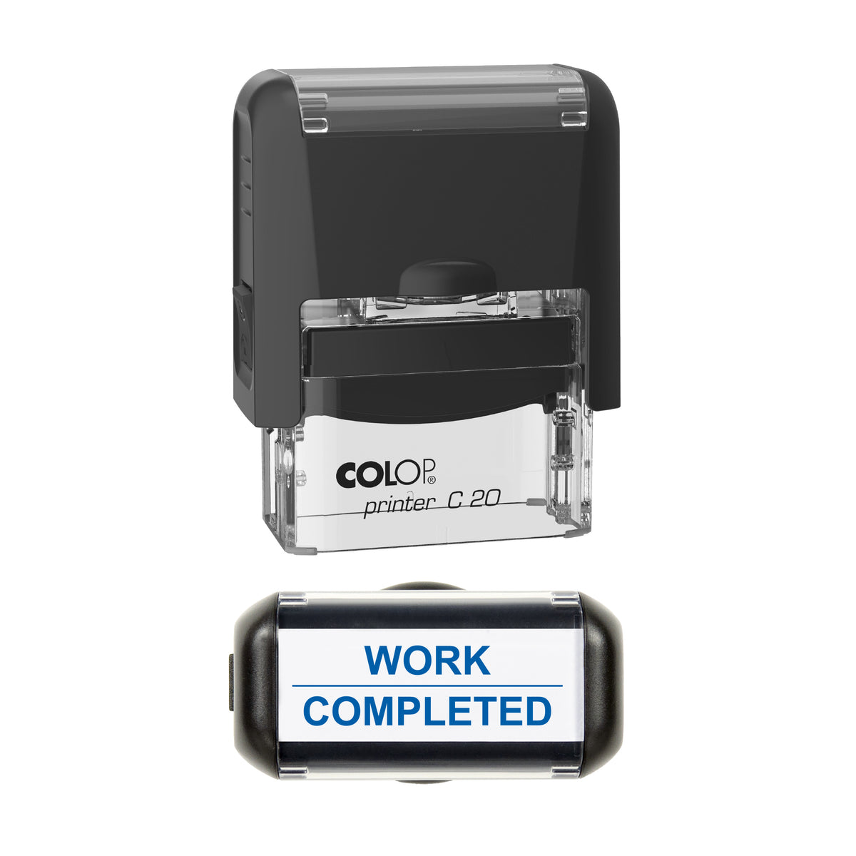 Work Completed Vehicle Service Stamp, COLOP C20, 37 x 12mm, blue ink