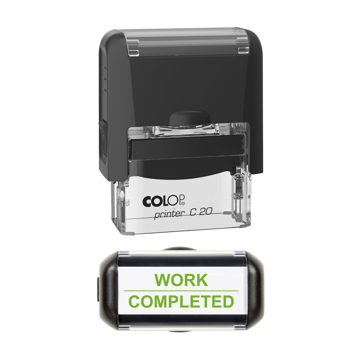 Work Completed Vehicle Service Stamp, COLOP C20, 37 x 12mm, light_green ink