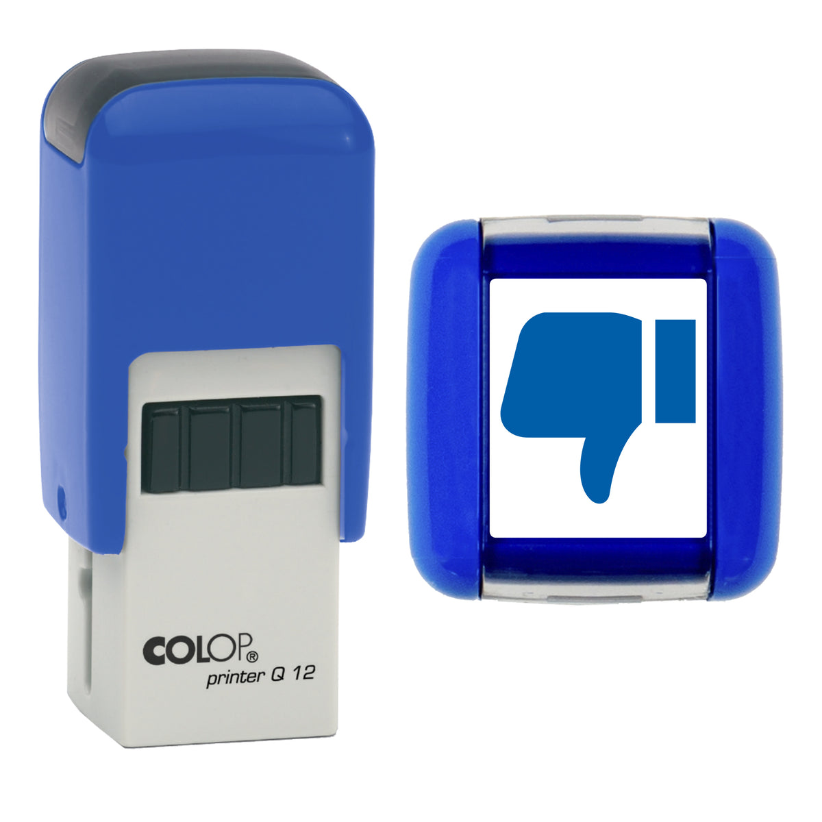 Thumbs Down Stamp, COLOP Q12, 12 x 12mm, blue ink