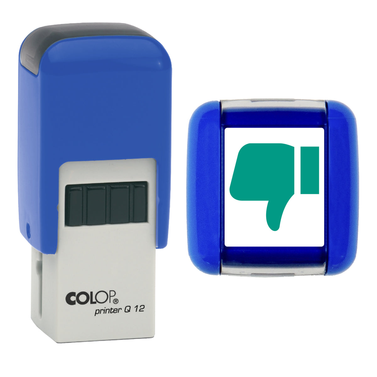 Thumbs Down Stamp, COLOP Q12, 12 x 12mm, green ink