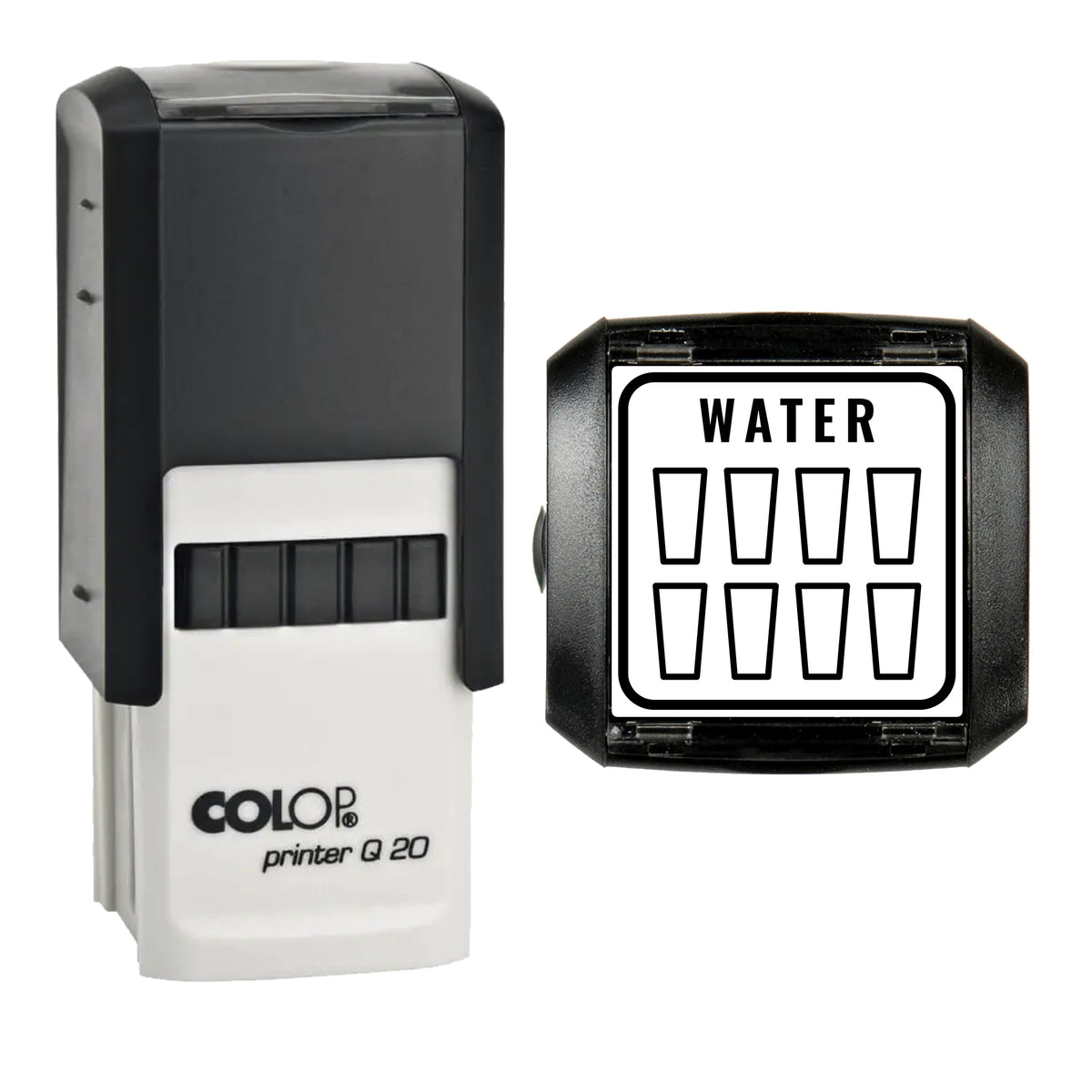 Water Intake Tracker Journal Stamp, COLOP Q20, 20 x 20mm, black ink