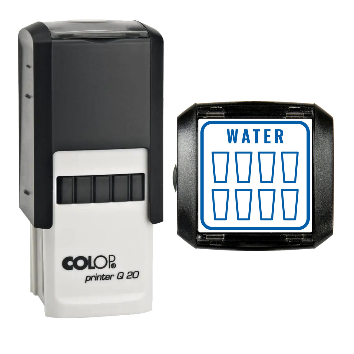 Water Intake Tracker Journal Stamp, COLOP Q20, 20 x 20mm, blue ink