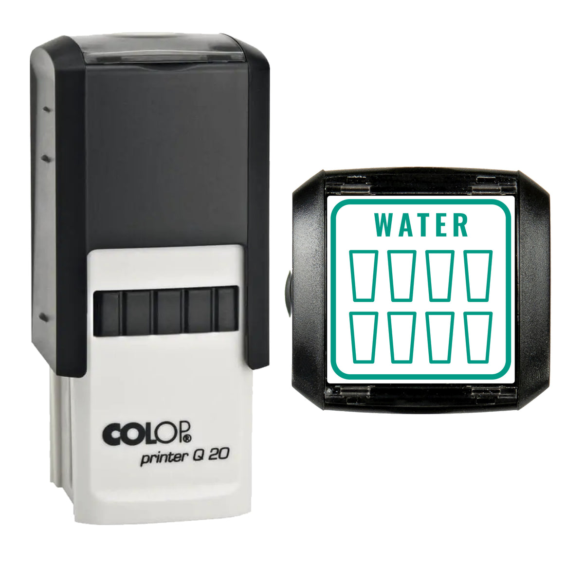 Water Intake Tracker Journal Stamp, COLOP Q20, 20 x 20mm, green ink
