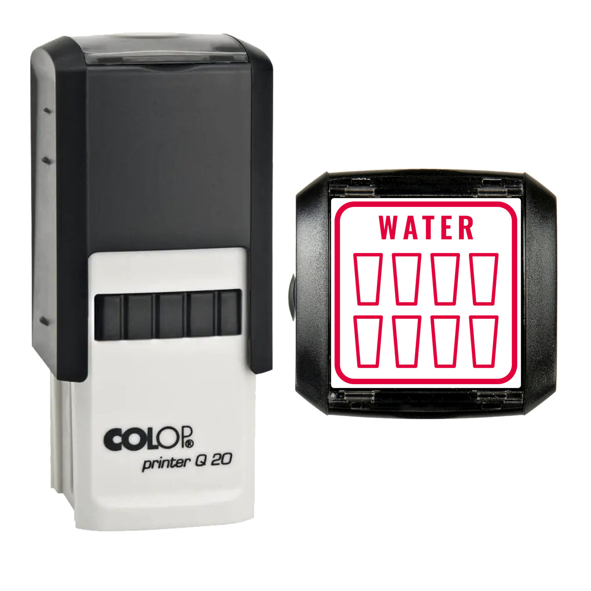 Water Intake Tracker Journal Stamp, COLOP Q20, 20 x 20mm, red ink