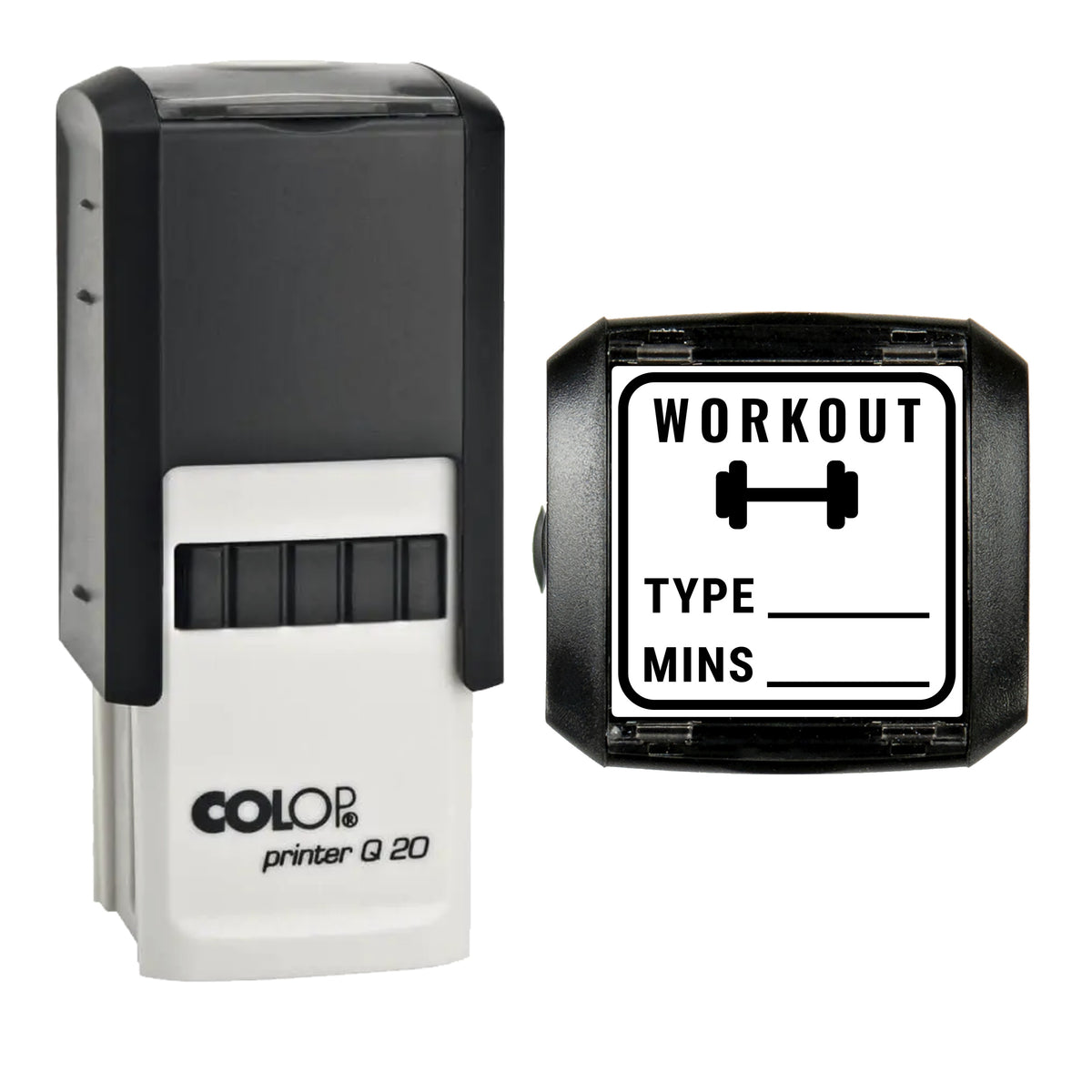 Workout Tracker Journal Stamp, COLOP Q20, 20 x 20mm, black ink