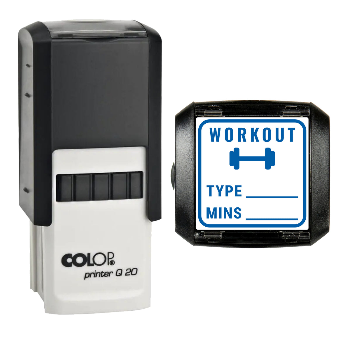 Workout Tracker Journal Stamp, COLOP Q20, 20 x 20mm, blue ink