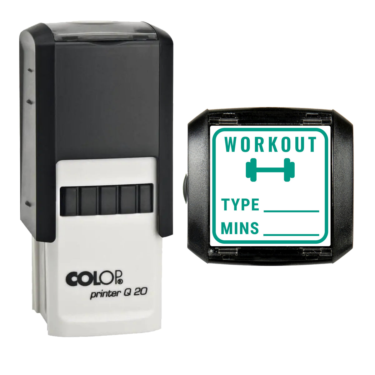 Workout Tracker Journal Stamp, COLOP Q20, 20 x 20mm, green ink