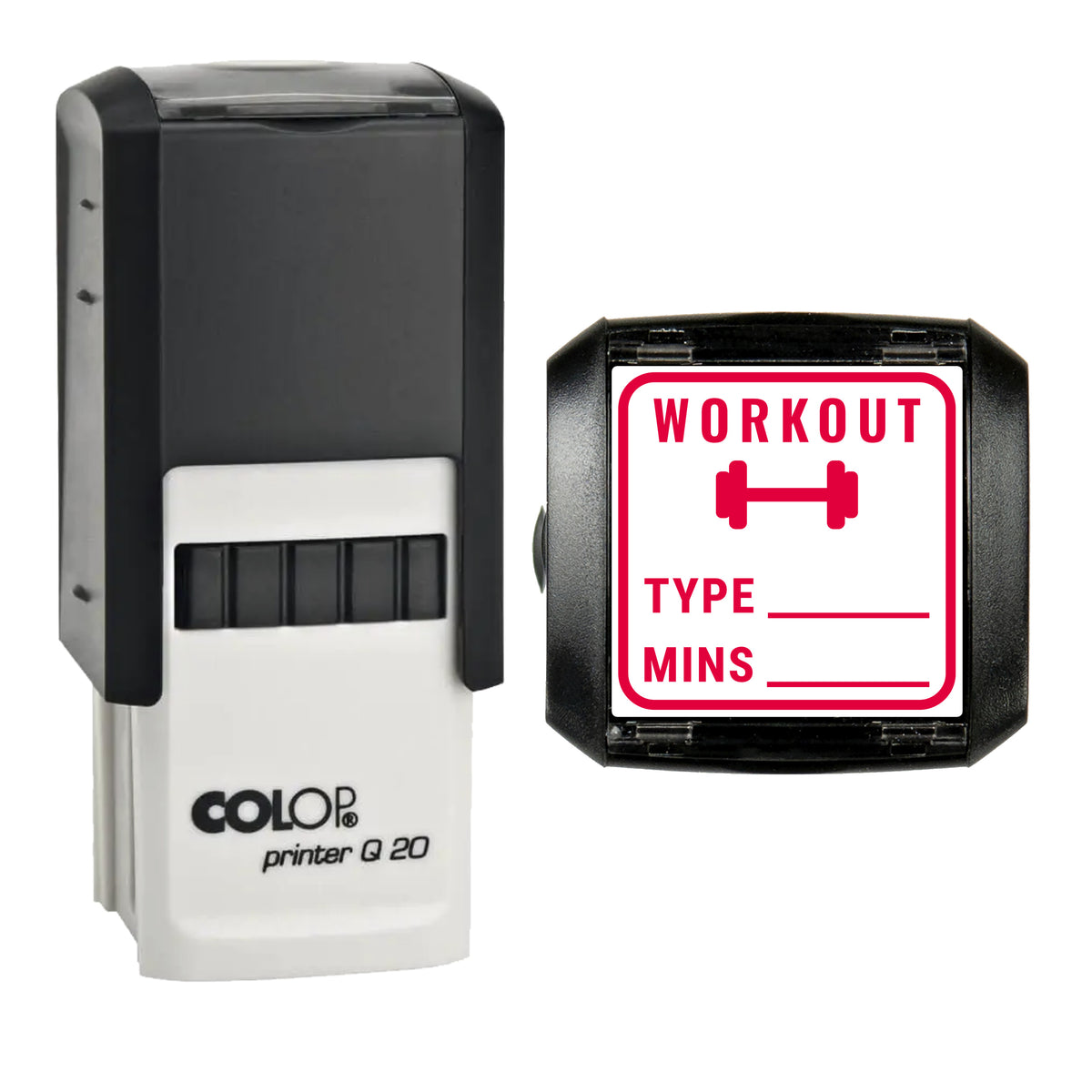 Workout Tracker Journal Stamp, COLOP Q20, 20 x 20mm, red ink