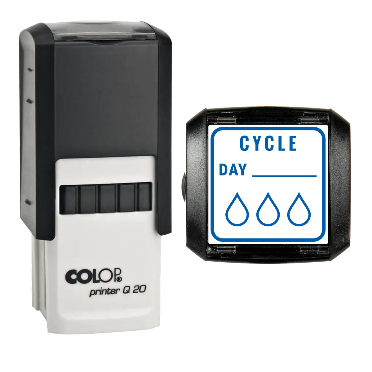 Cycle Tracker Journal Stamp, COLOP Q20, 20 x 20mm, blue ink