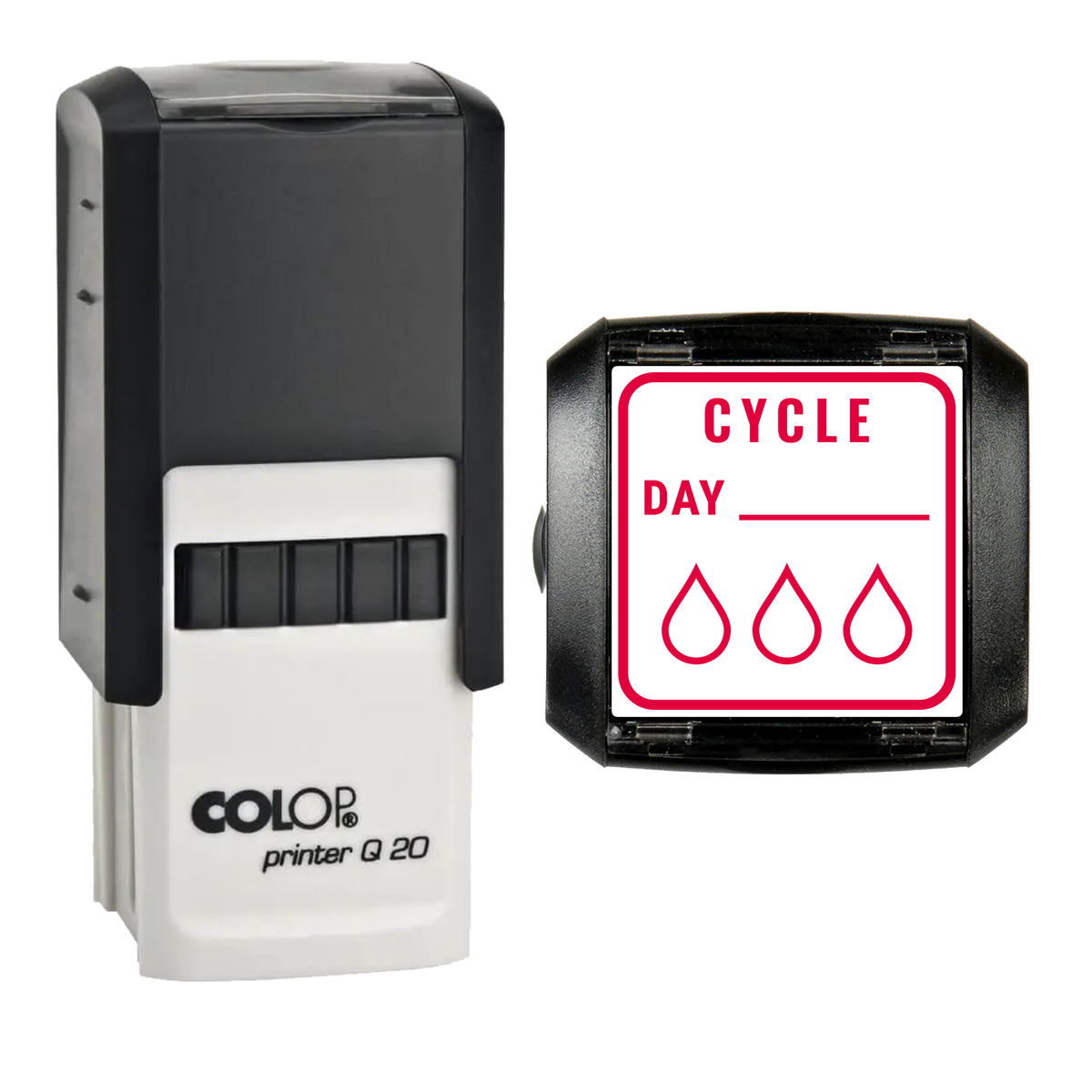Cycle Tracker Journal Stamp, COLOP Q20, 20 x 20mm, red ink