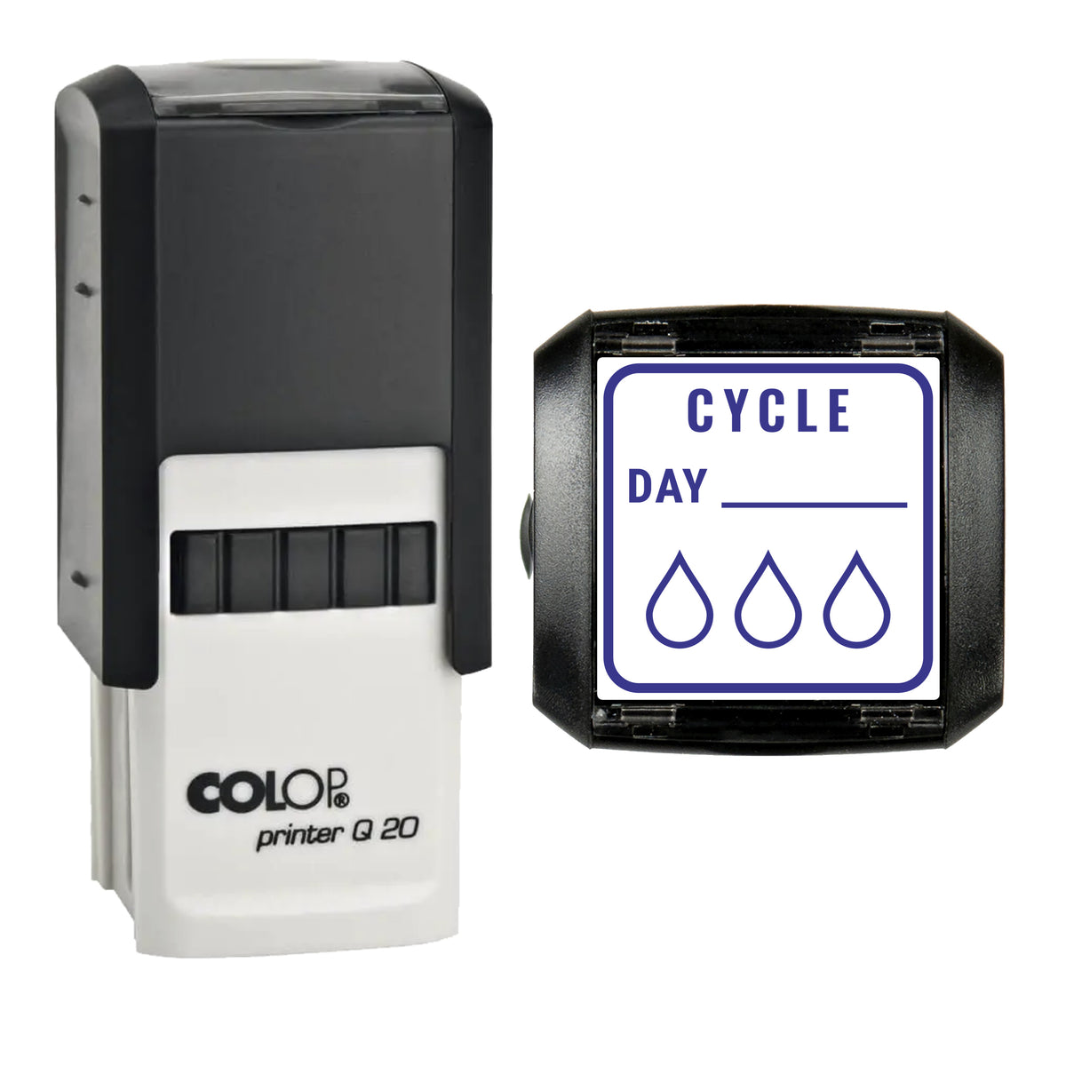 Cycle Tracker Journal Stamp, COLOP Q20, 20 x 20mm, violet ink
