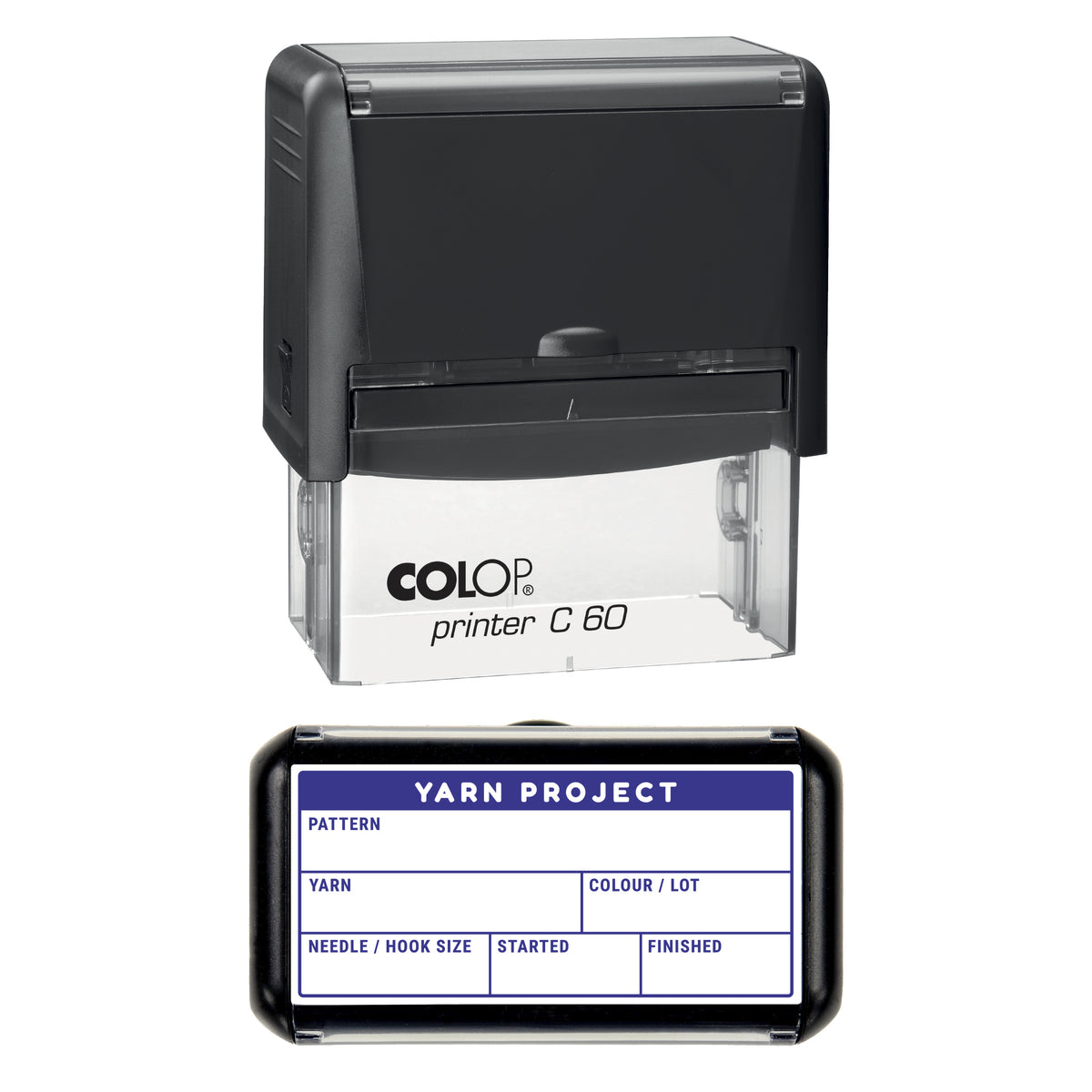 Yarn Project Record Stamp, COLOP C60, 77 x 36mm, violet ink