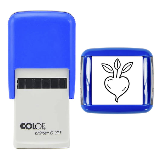 Stamp showing outlined beetroot illustration, 30 x 30mm COLOP Q30 self-inking stamp, black ink