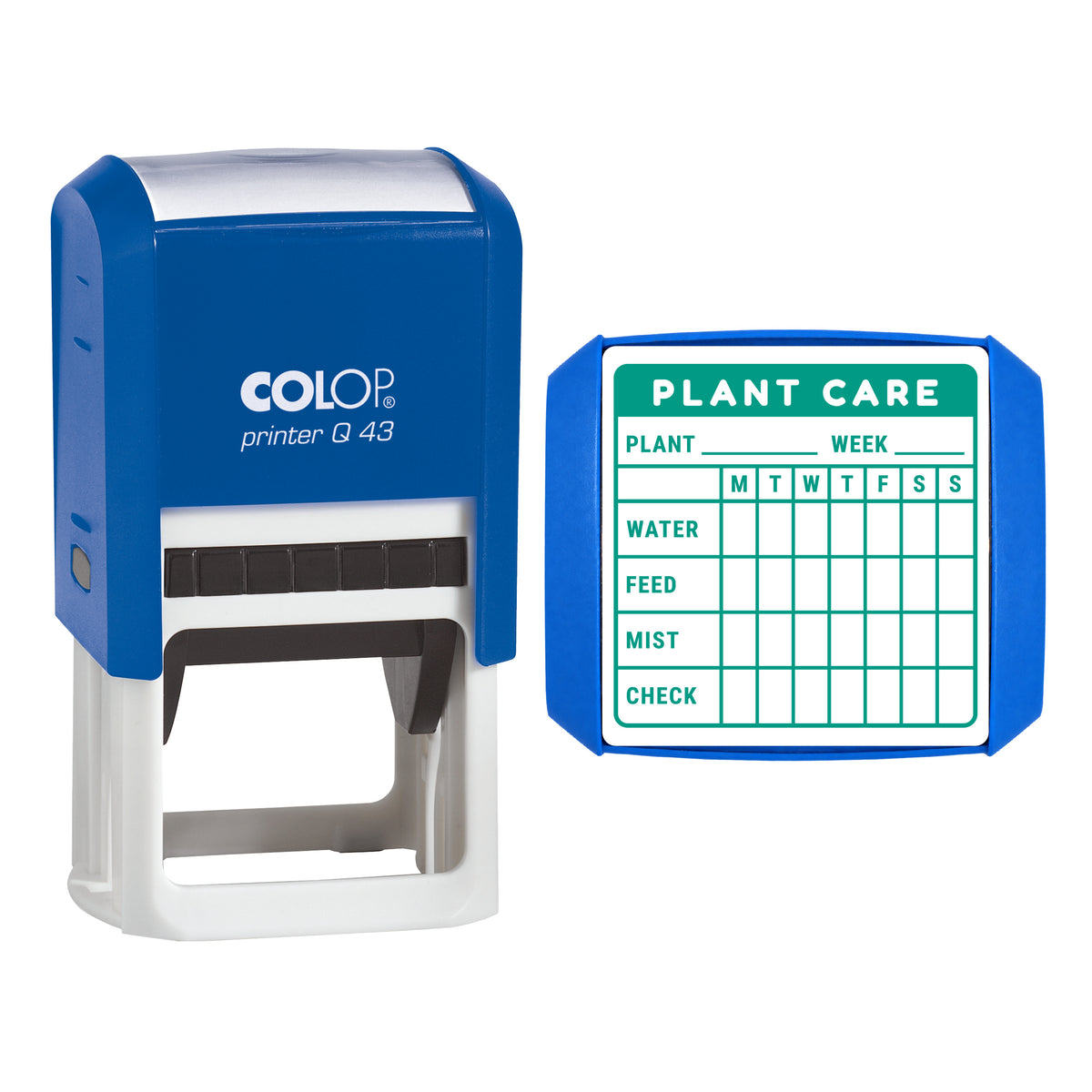Plant Care Tracker Stamp, COLOP Q43, 43 x 43mm, green ink