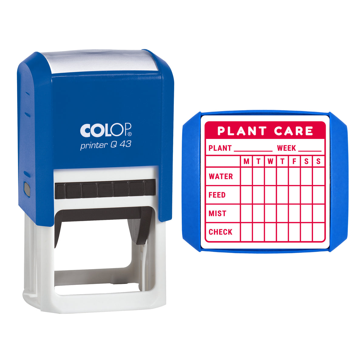 Plant Care Tracker Stamp, COLOP Q43, 43 x 43mm, red ink