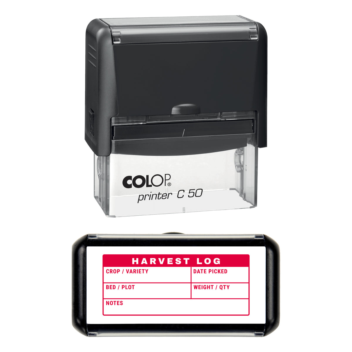 Harvest Log Stamp, COLOP C50, 70 x 30mm, red ink