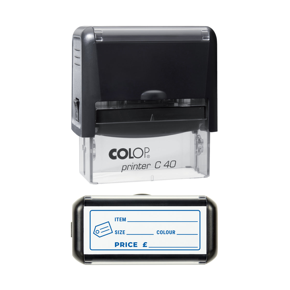 Product Price Tag Stamp, COLOP C40, 58 x 22mm, blue ink
