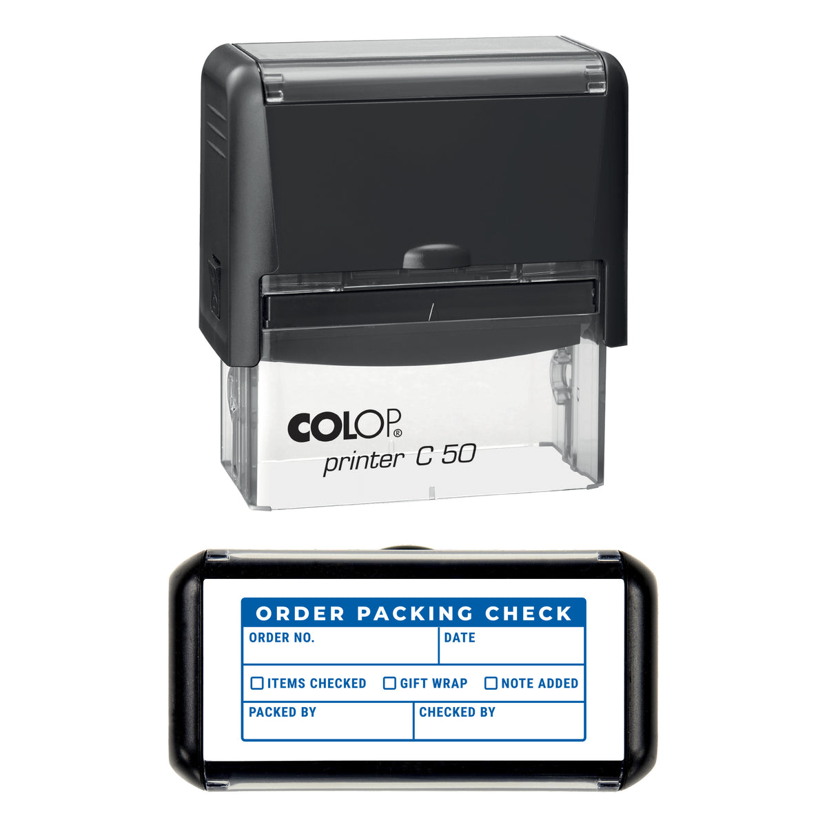 Order Packing Check Stamp, COLOP C50, 70 x 30mm, blue ink