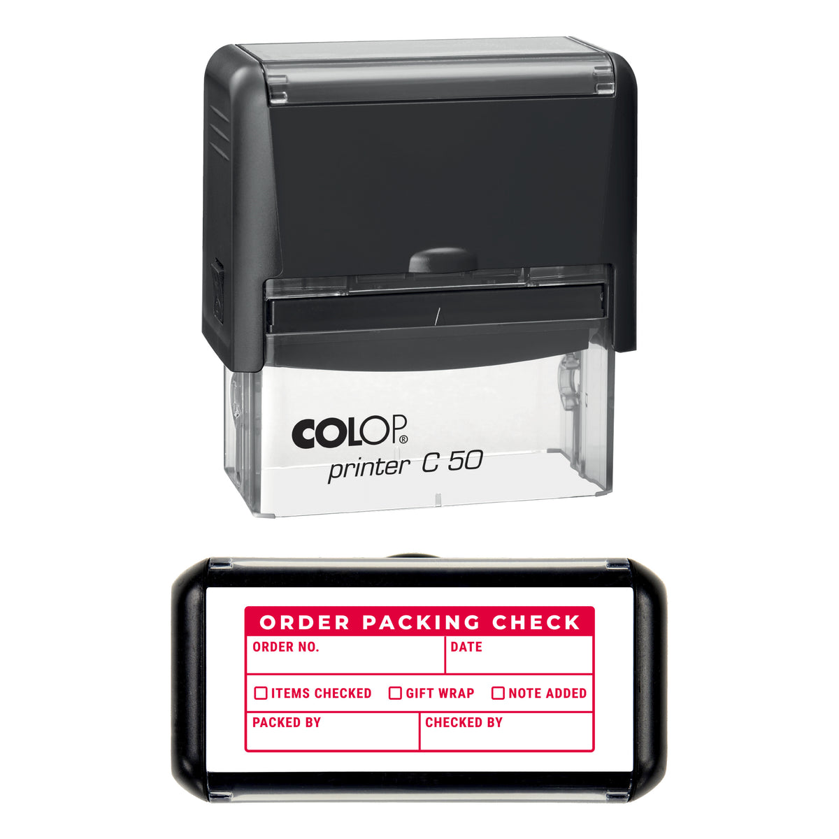 Order Packing Check Stamp, COLOP C50, 70 x 30mm, red ink