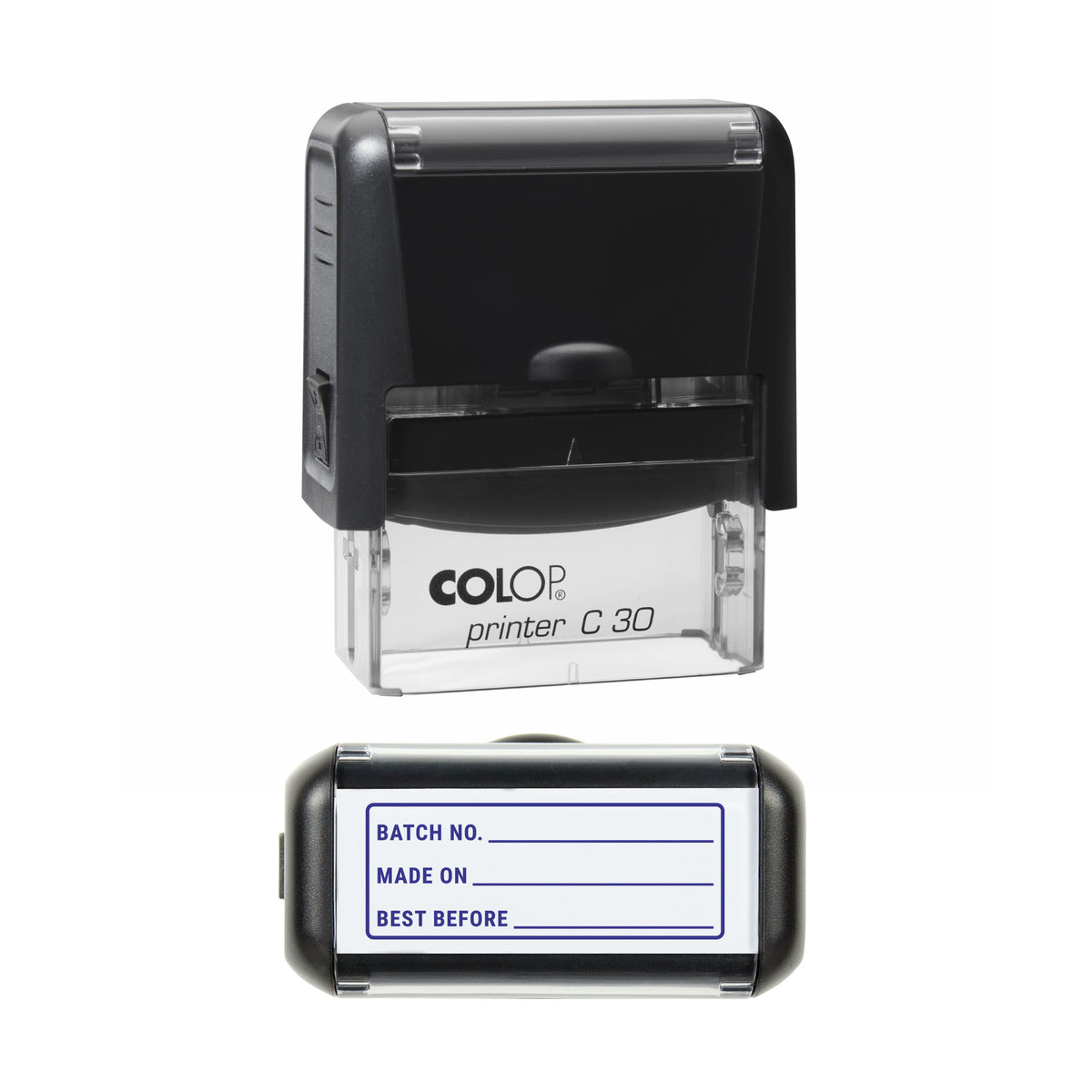 Batch Made On and Best Before Stamp, COLOP C30, 45 x 18mm, violet ink