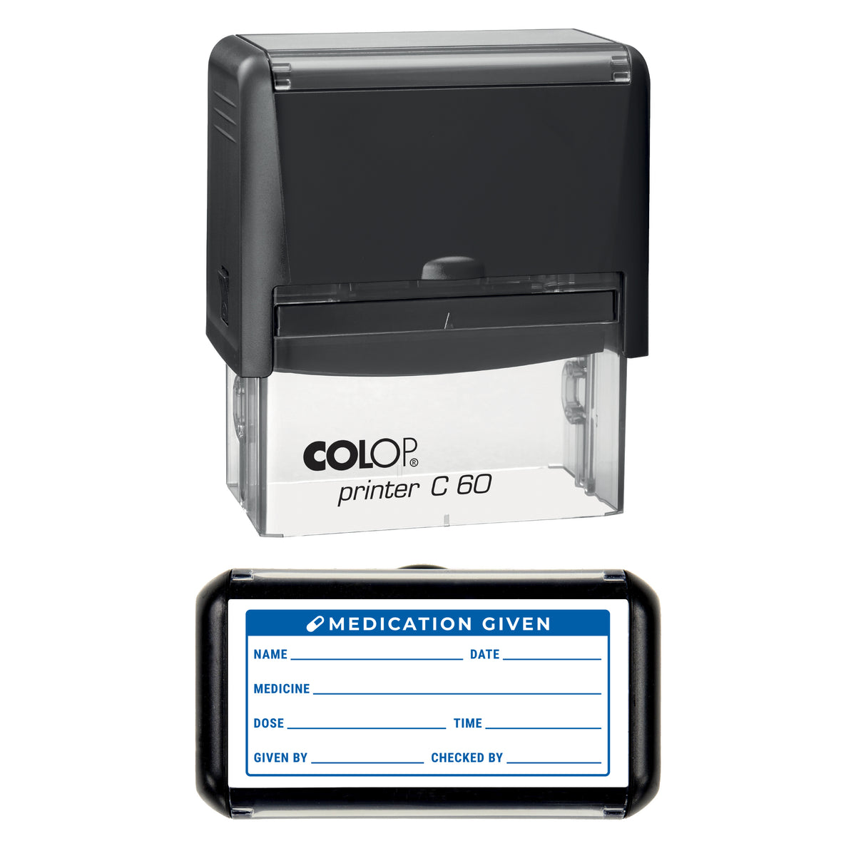 Medication Given Stamp, COLOP C60, 77 x 36mm, blue ink
