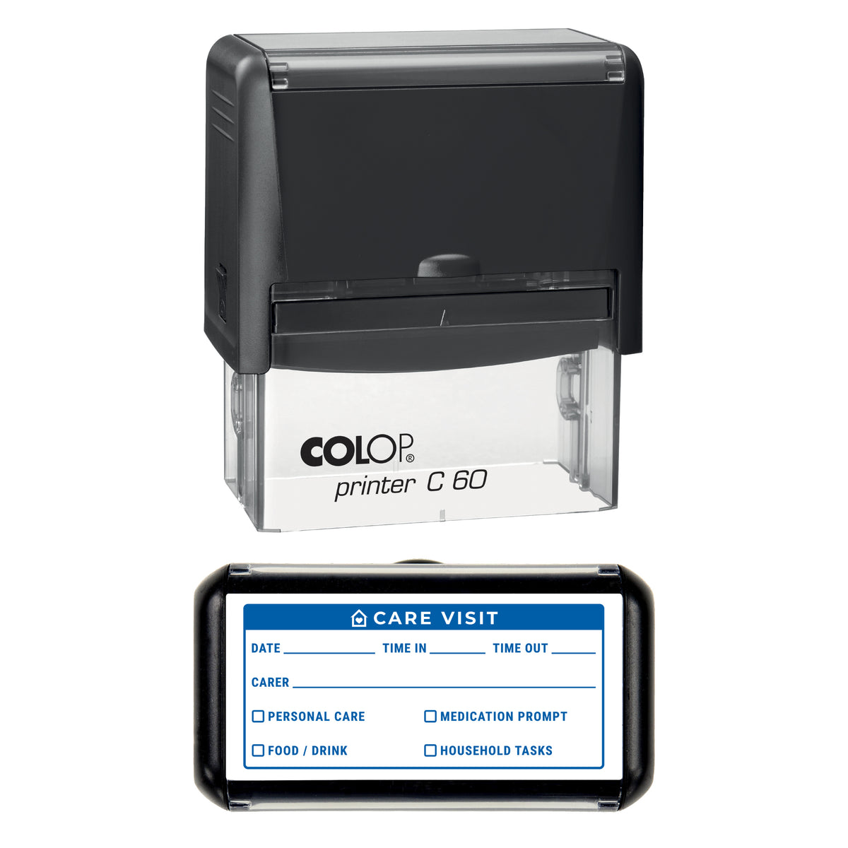 Care Visit Record Stamp, COLOP C60, 77 x 36mm, blue ink
