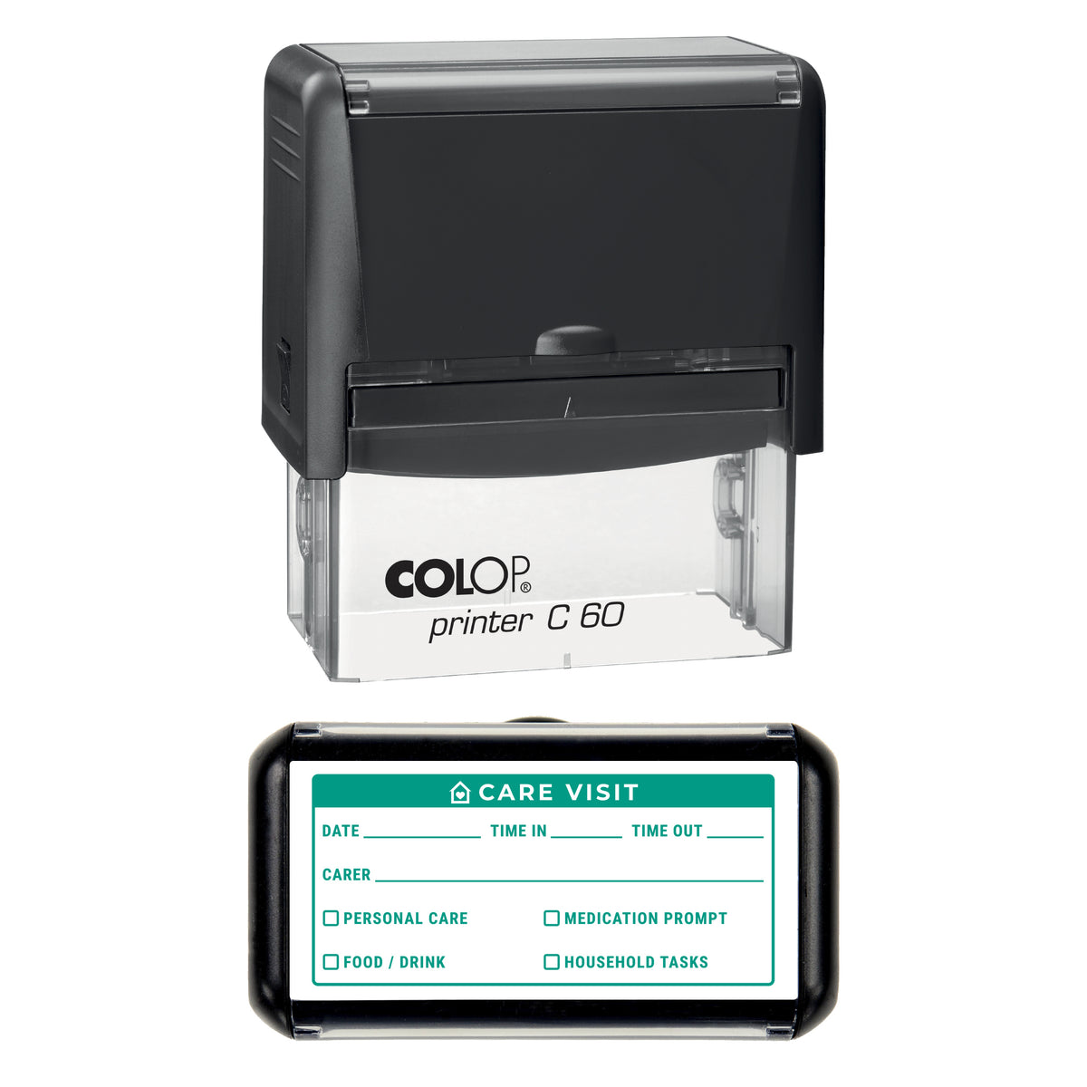 Care Visit Record Stamp, COLOP C60, 77 x 36mm, green ink