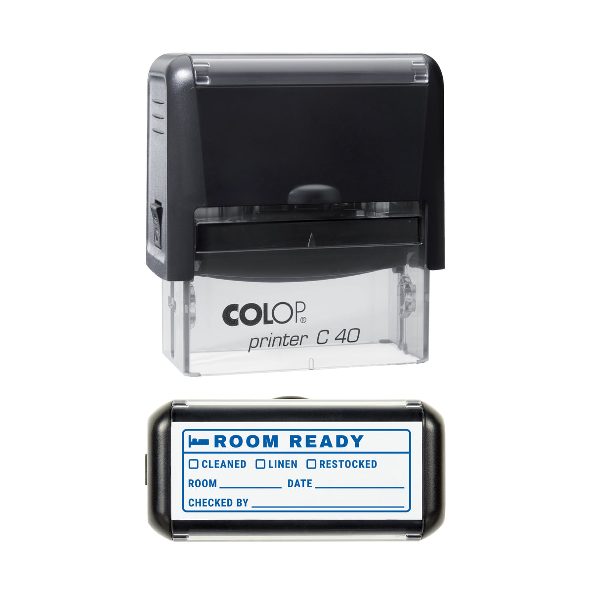 Room Ready Stamp, COLOP C40, 58 x 22mm, blue ink