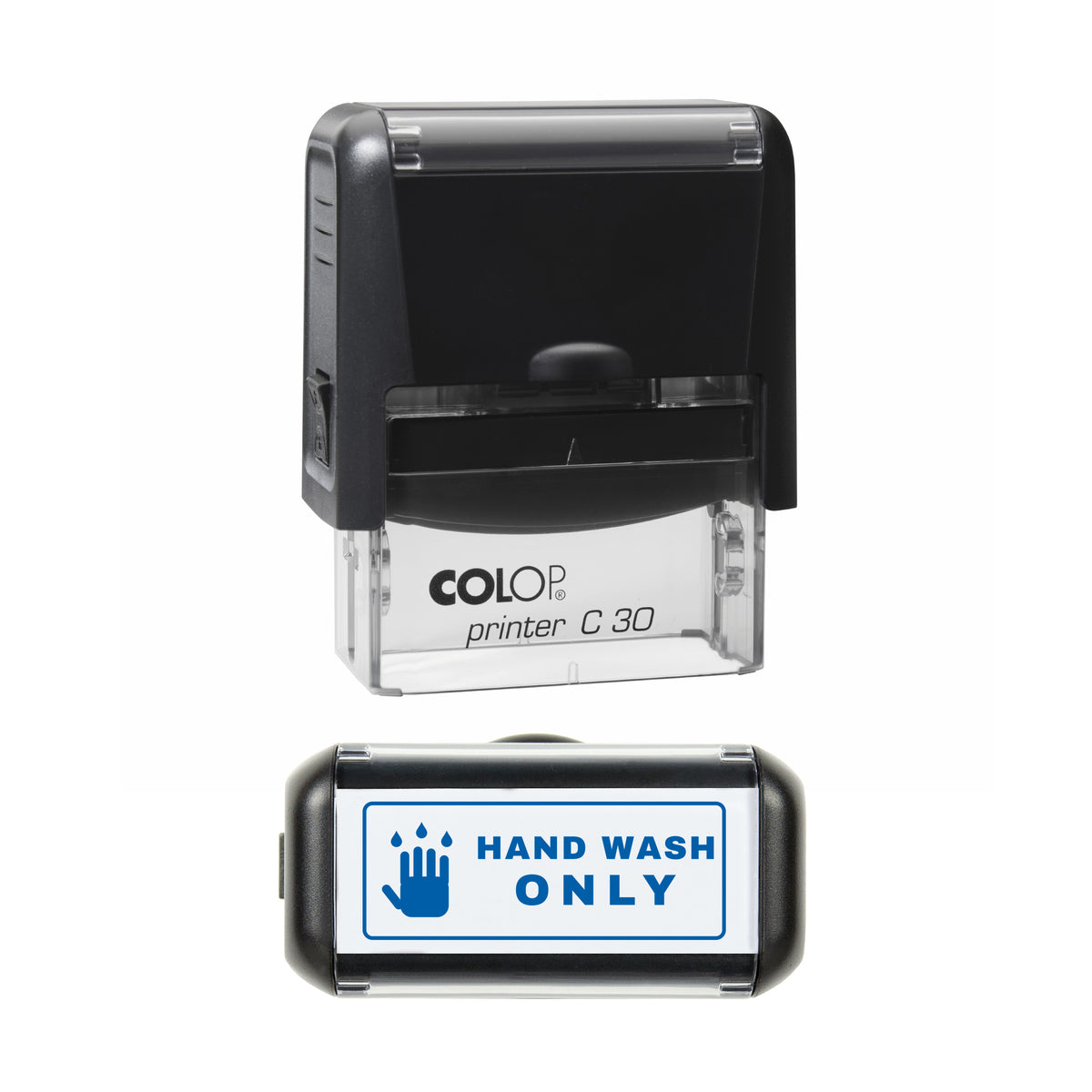 Hand Wash Only Stamp, COLOP C30, 45 x 18mm, blue ink