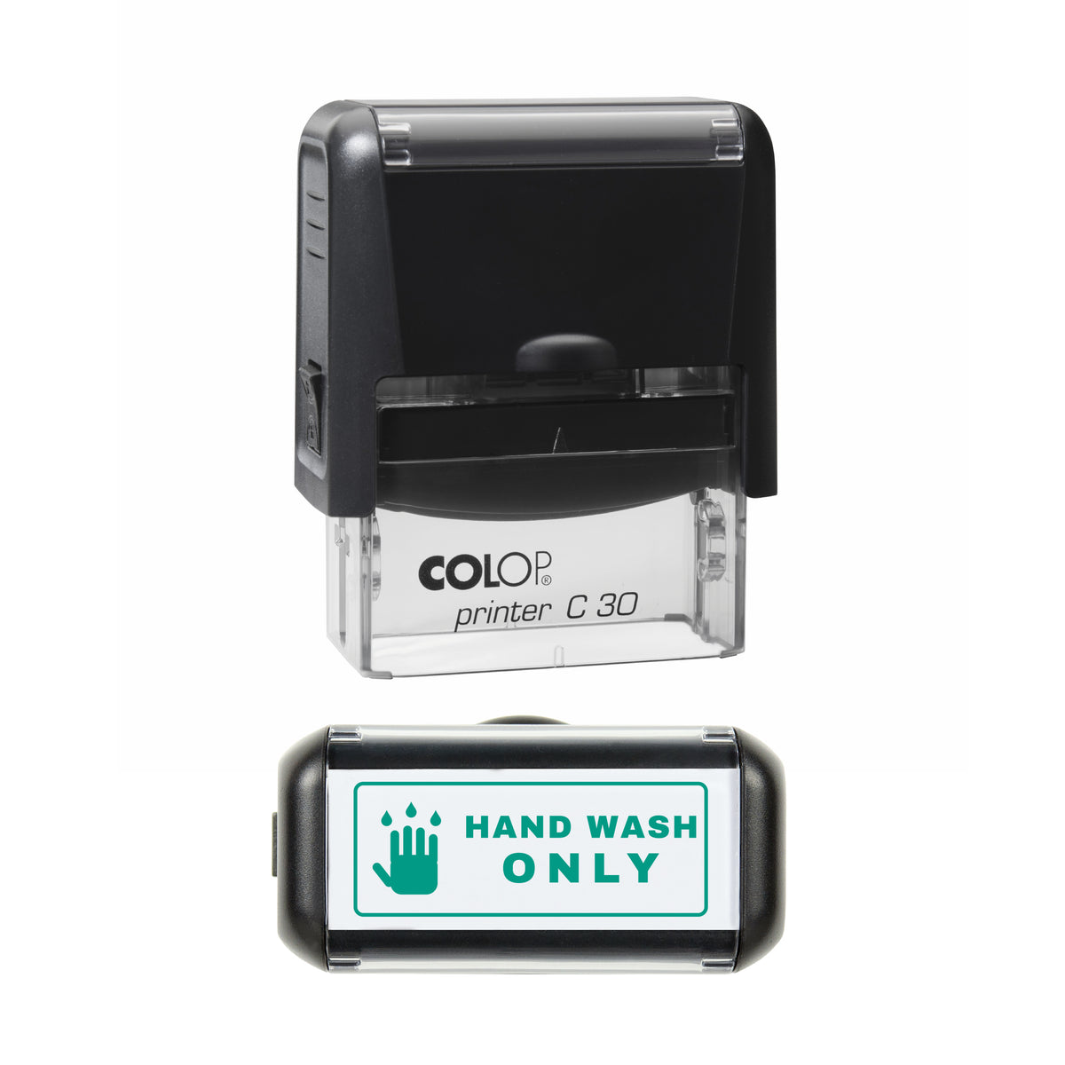 Hand Wash Only Stamp, COLOP C30, 45 x 18mm, green ink