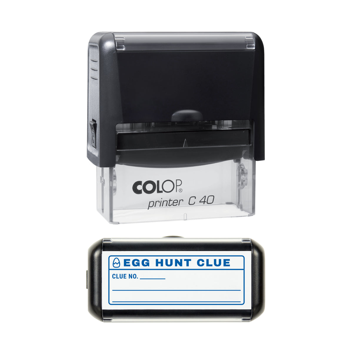 Egg Hunt Clue Stamp, COLOP C40, 58 x 22mm, blue ink