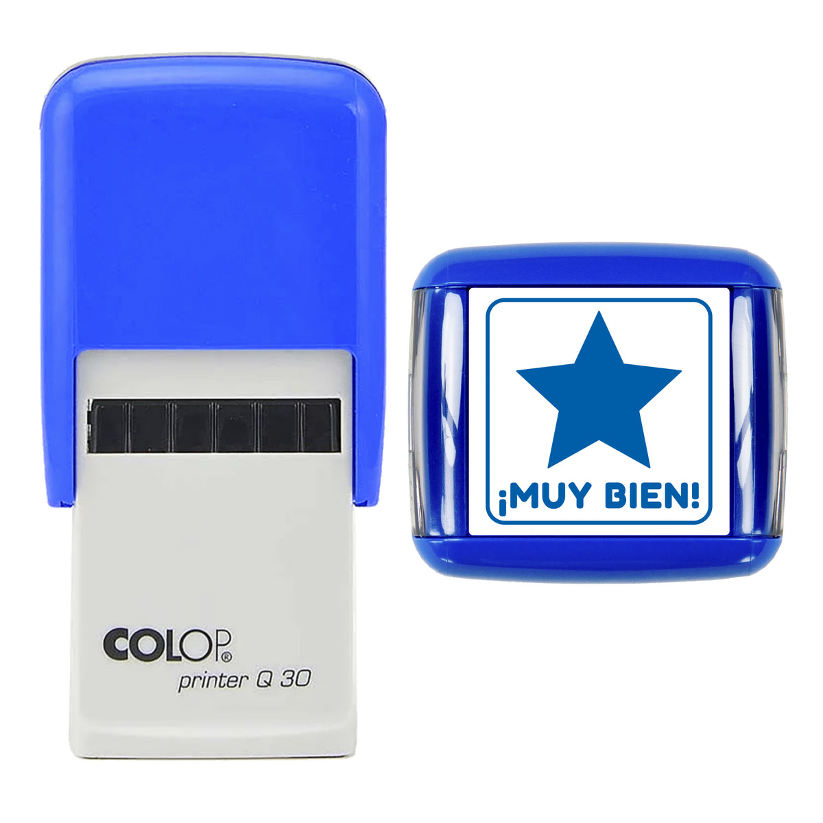 Muy Bien Teacher Feedback Stamp, COLOP Q30, 30 x 30mm, blue ink