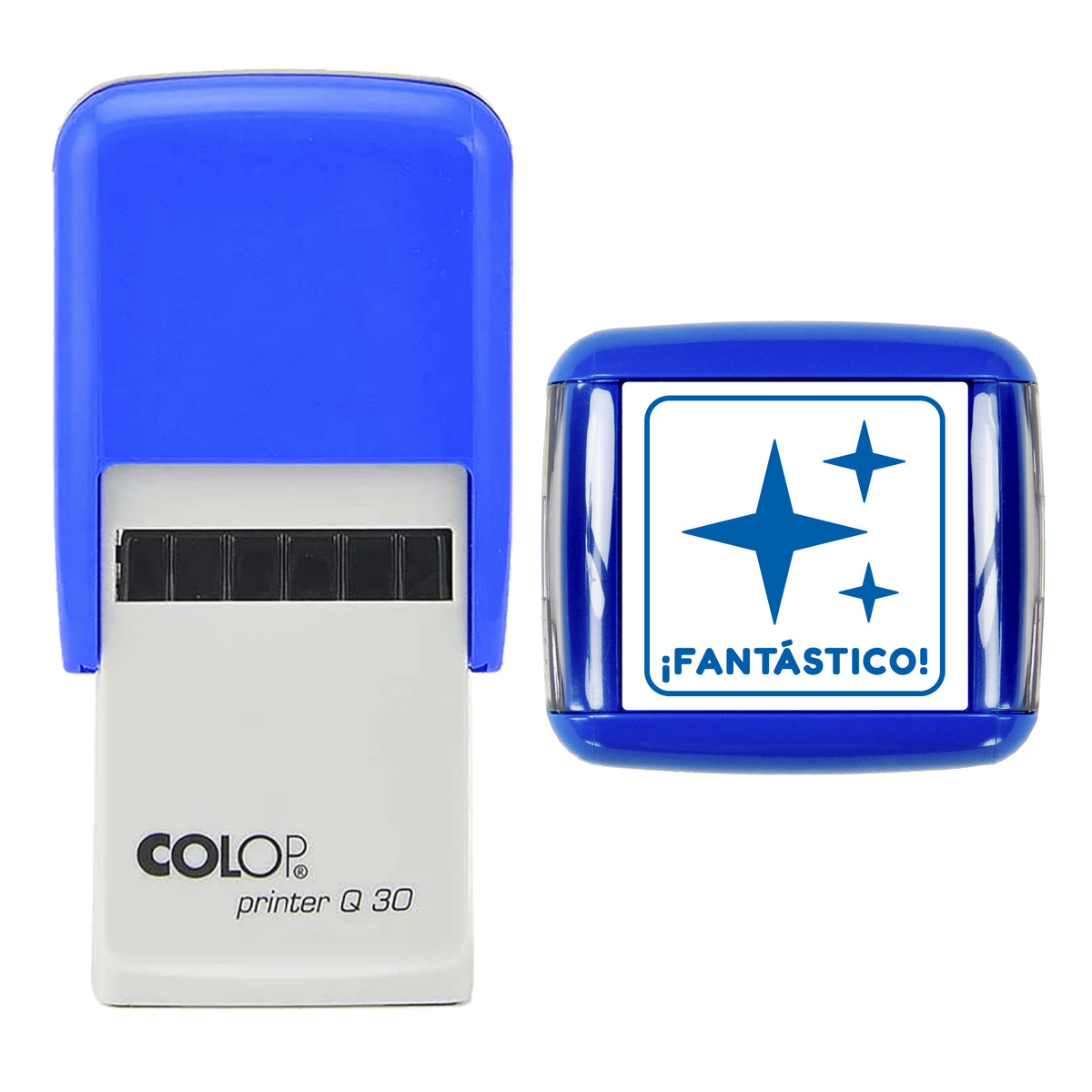 Fantástico Teacher Feedback Stamp, COLOP Q30, 30 x 30mm, blue ink