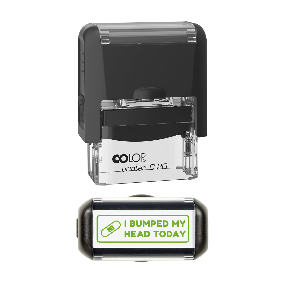 I Bumped My Head Today Stamp, COLOP C20, 37 x 12mm, light green ink