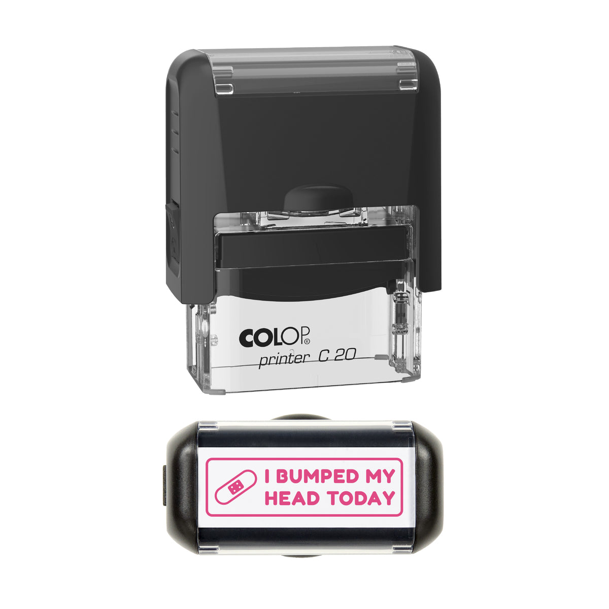 I Bumped My Head Today Stamp, COLOP C20, 37 x 12mm, soft pink ink