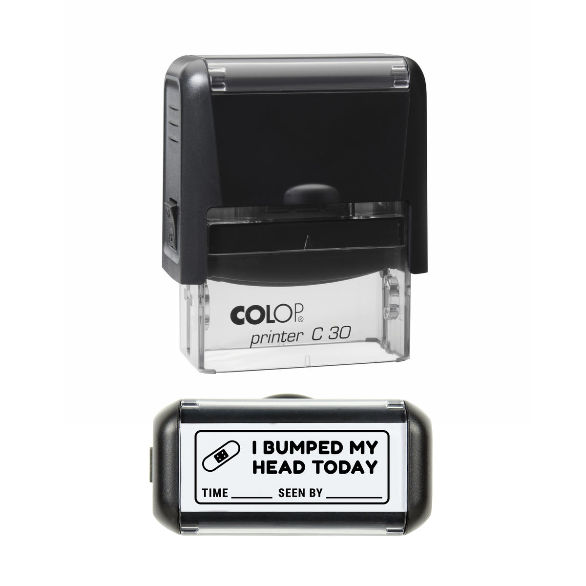 I Bumped My Head Today Stamp, COLOP C30, 45 x 18mm, black ink