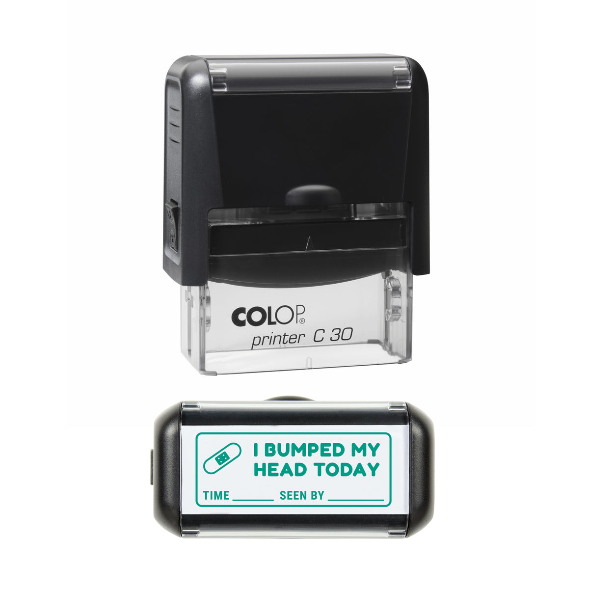I Bumped My Head Today Stamp, COLOP C30, 45 x 18mm, green ink