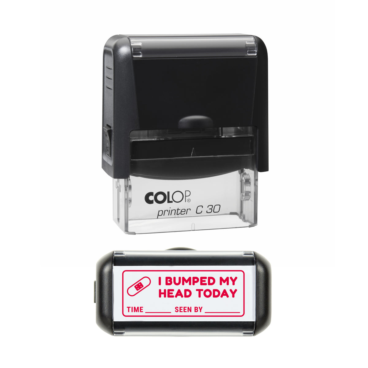 I Bumped My Head Today Stamp, COLOP C30, 45 x 18mm, red ink