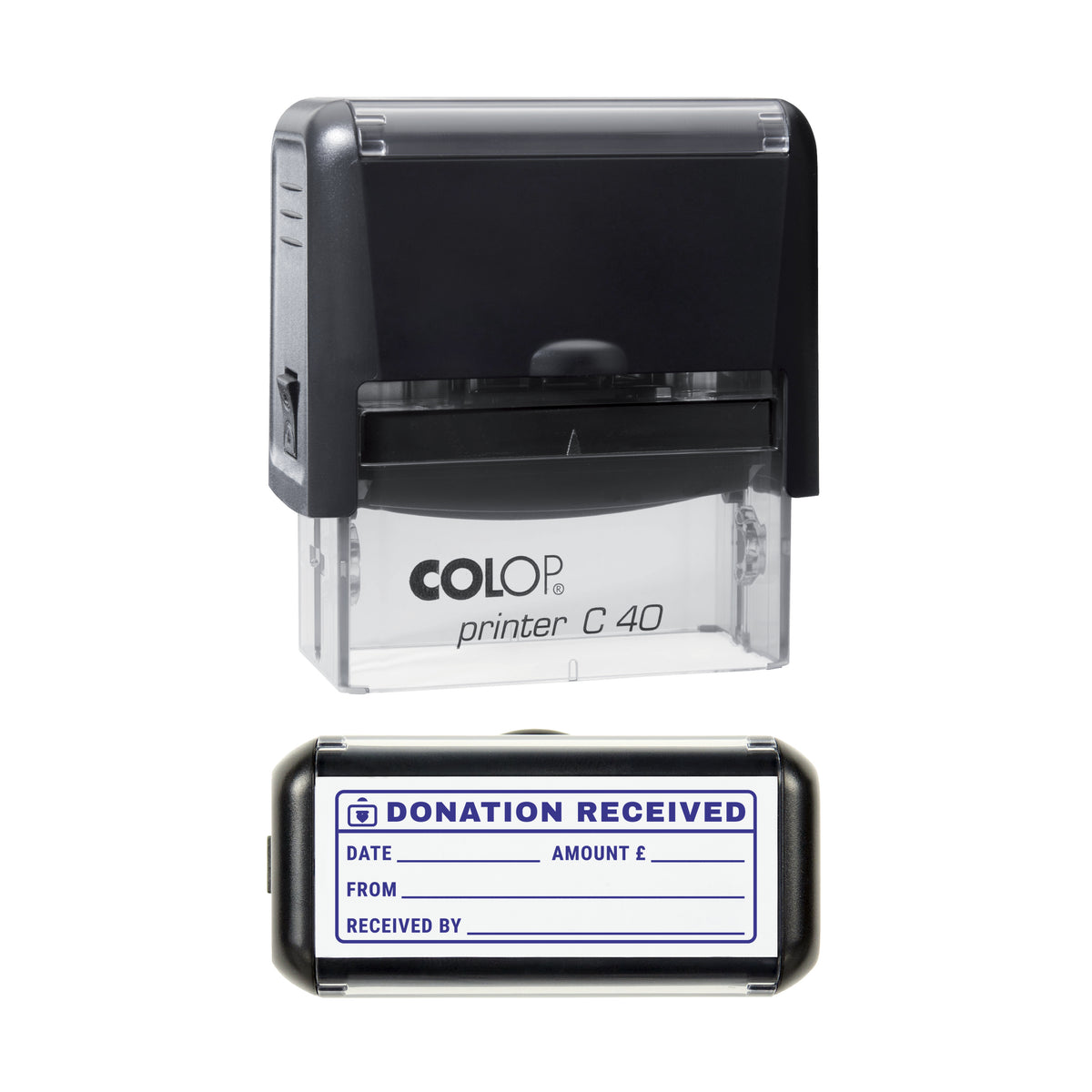 Donation Received Stamp, COLOP C40, 58 x 22mm, violet ink
