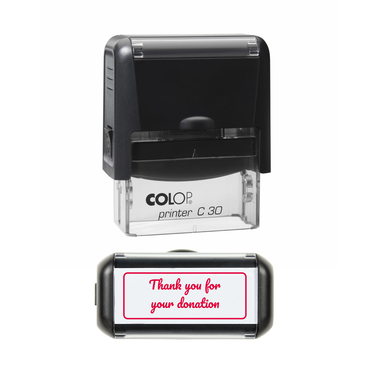 Thank You for Your Donation Stamp, COLOP C30, 45 x 18mm, red ink