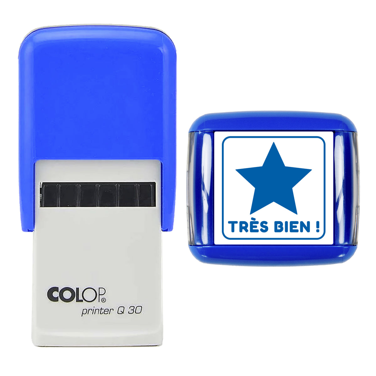Très Bien Teacher Feedback Stamp, COLOP Q30, 30 x 30mm, blue ink