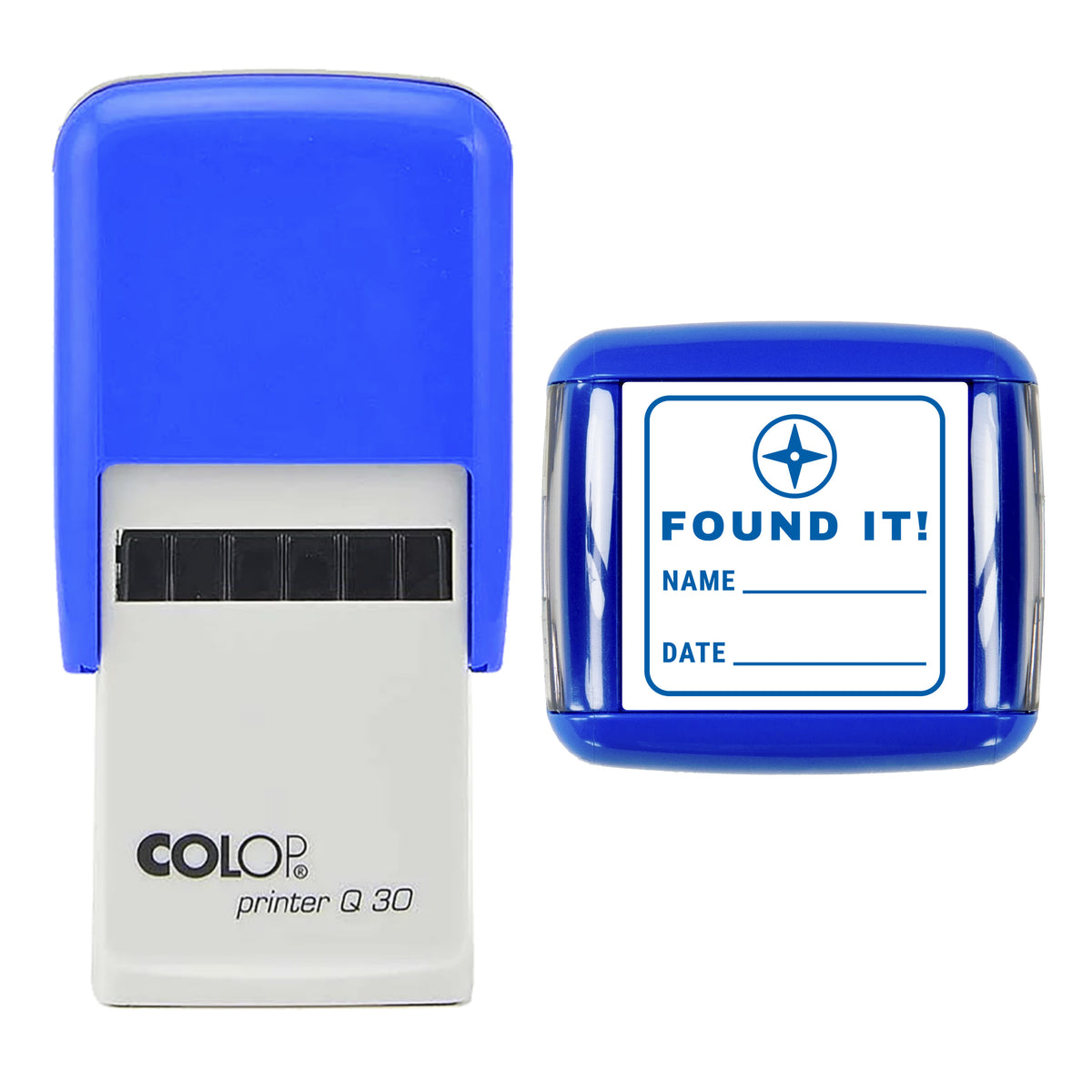 Found It Log Stamp, COLOP Q30, 30 x 30mm, Blue ink