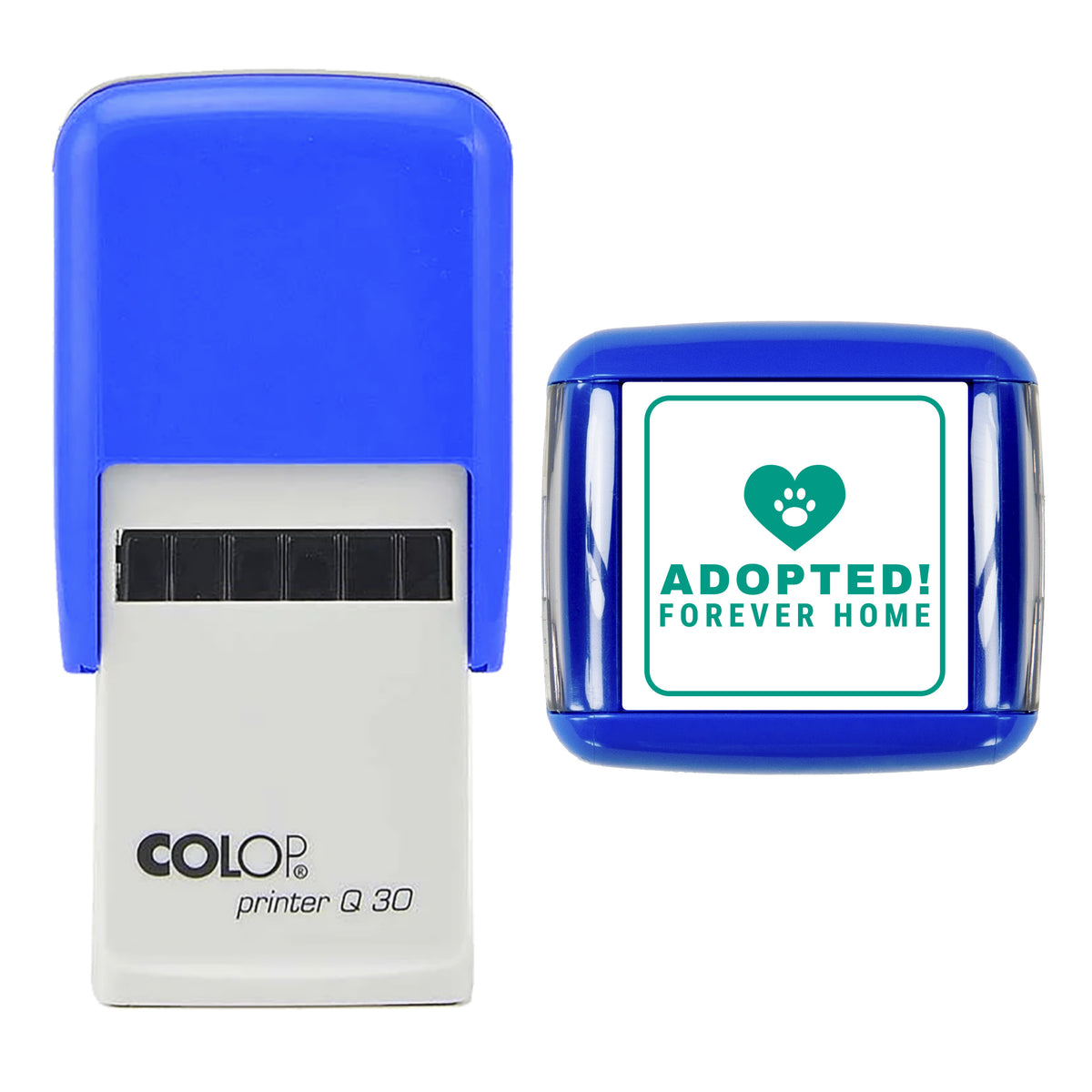 Adopted Forever Home Stamp, COLOP Q30, 30 x 30mm, green ink