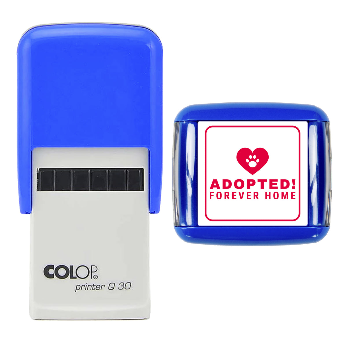 Adopted Forever Home Stamp, COLOP Q30, 30 x 30mm, red ink
