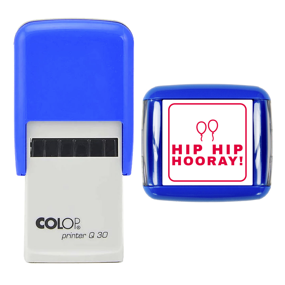 Hip Hip Hooray Celebration Stamp, COLOP Q30, 30 x 30mm, red ink