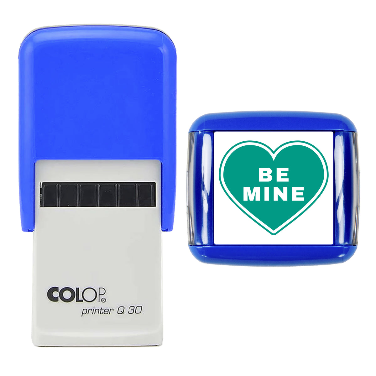 Be Mine Heart Stamp, COLOP Q30, 30 x 30mm, green ink