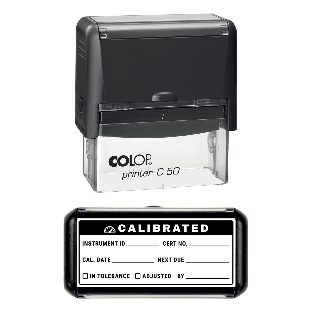 Calibrated Equipment Record Stamp, COLOP C50, 70 x 30mm, black ink