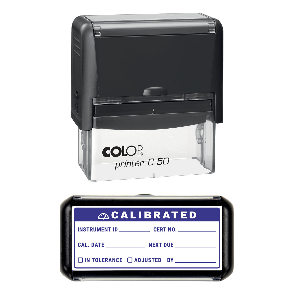 Calibrated Equipment Record Stamp, COLOP C50, 70 x 30mm, violet ink
