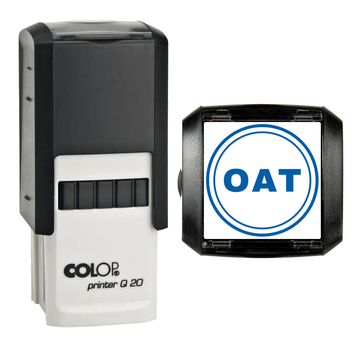 Oat Coffee Label Stamp, COLOP Q20, 20 x 20mm, blue ink